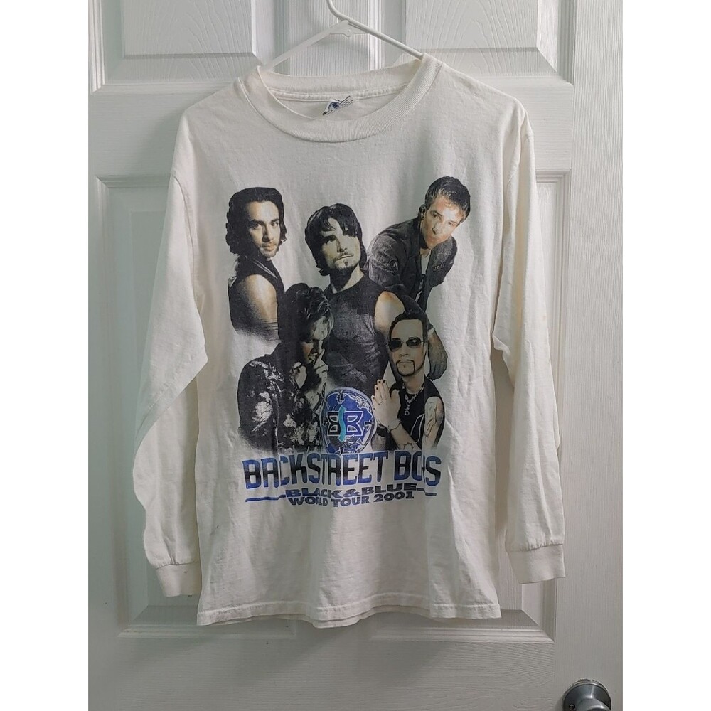 Vintage Y2K Backstreet Boys T Shirt 2001 World Tour Long Sleeve White Tee Size M